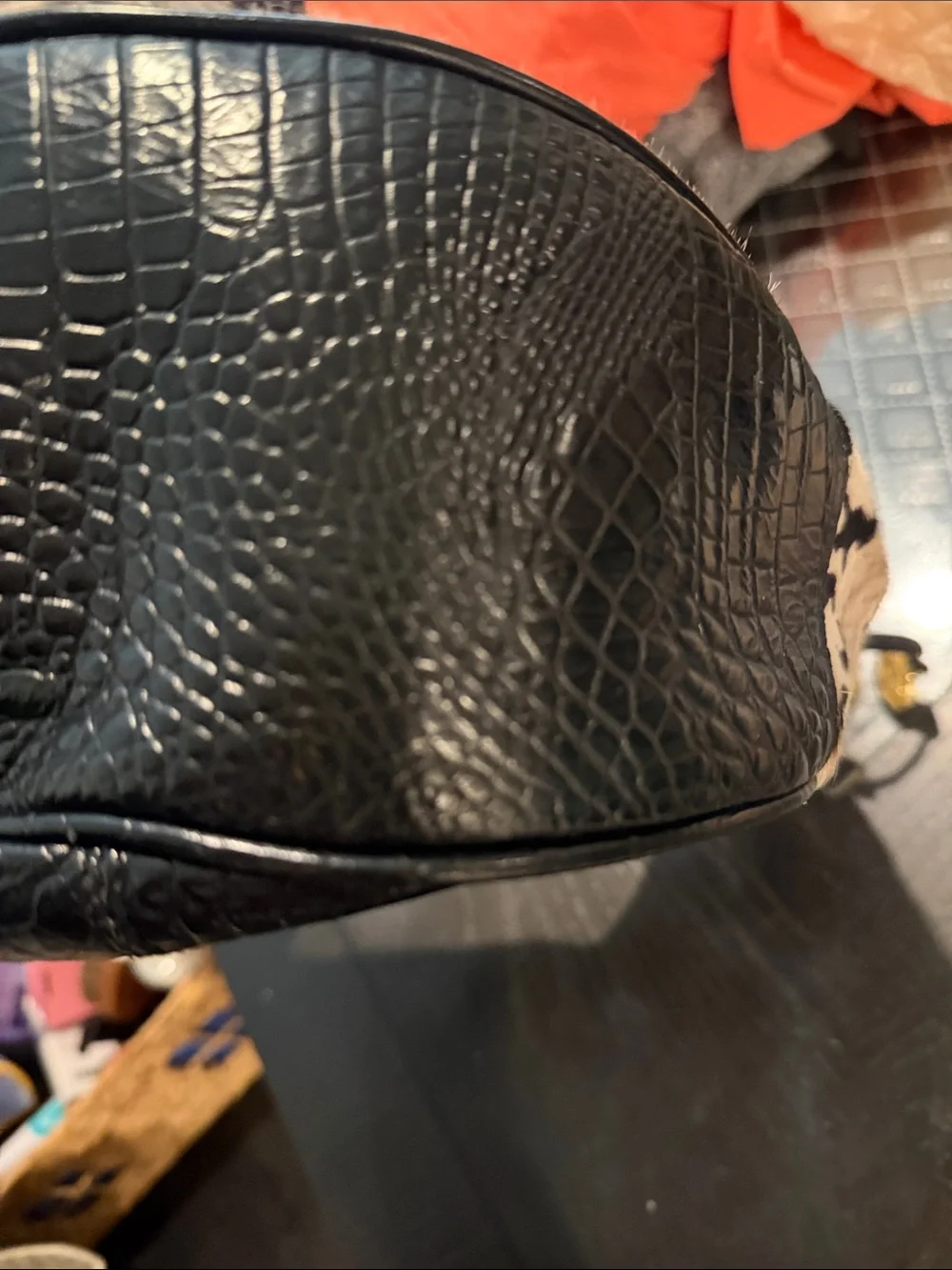 Faux Fur Snake-Print Shoulder Bag in Cream & Black